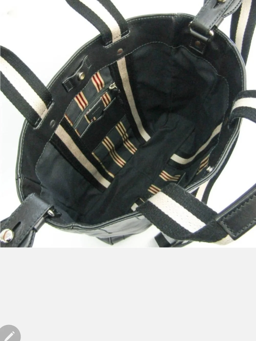 Bally Black Leather Laptop Tote with Contrasting Striped Strap